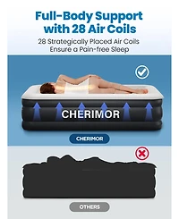 Cherimor 18" Full Air Mattress with Built-in Pump, 600-lb Capacity, Fast Inflation Guest Bed, Honeycomb Support, Blue