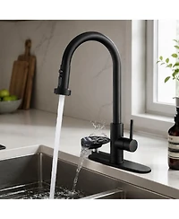 Phying 3 in 1 Kitchen Faucet With Press Type Glass Rinser High Arc Pull Down Sprayer Faucet 3 Function Spray Mode Modern Single Handle Sink Faucet