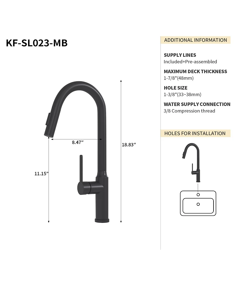 Phying Bothwa Home 18.83" Cupc Certified Pull-down Kitchen Faucet