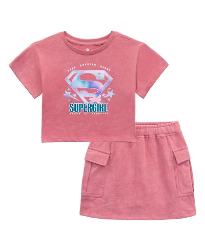 Justice League Toddler Girls Supergirl Cropped 2-Piece T-Shirt and Skort Set