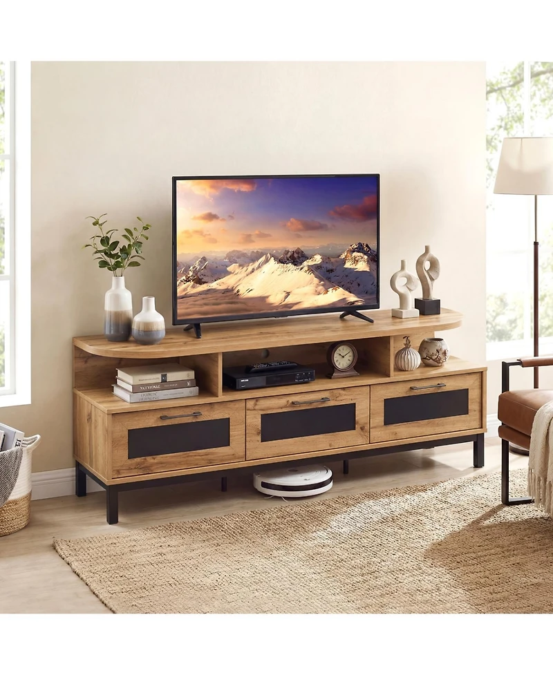 Slickblue Modern Tv Stand with 3 Drawers and Open Shelves