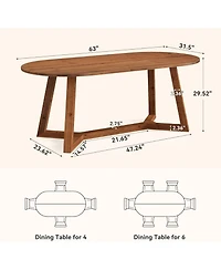 Tribesigns 63" Solid Wood Oval Dining Table, Farmhouse Kitchen Table for 4-6 People