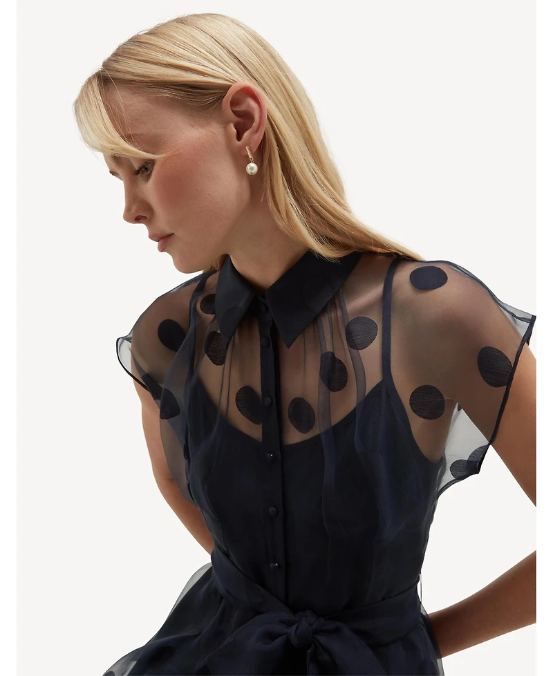 Hobbs London Women's Tess Sheer Polka Dot Shirt Dress
