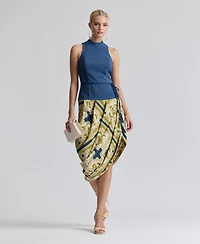 Avec Les Filles Women's Sleeveless Belted Mock Neck Asymetric Drape Midi Dress