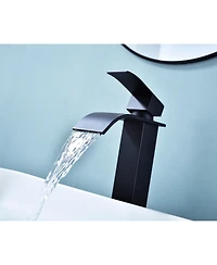 Busdays Single Handle Waterfall Bathroom Faucet with Pop Up Drain for Sink Without Overflow