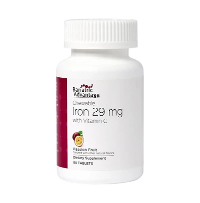 Bariatric Advantage Chewable Iron 29 mg - for Bariatric Surgery Patients - Iron with Vitamin C - No Iron Taste - Ferrous Fumarate