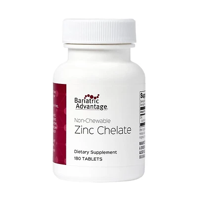 Bariatric Advantage Non Chewable Zinc Chelate Highly Absorbable Zing Arginine and Glycine Tablets for Bariatric Surgery Patients 180 Count
