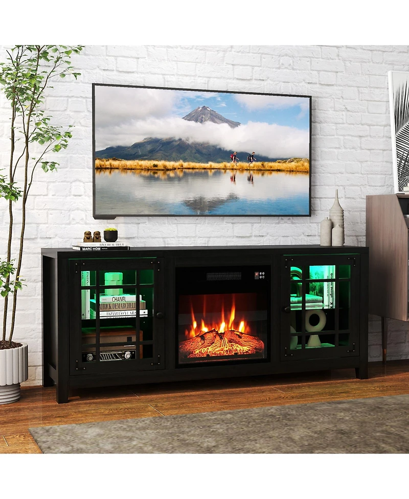 Slickblue Modern Tv Stand with 18 Inch Fireplace and Led Lighting