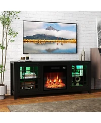 Slickblue Modern Tv Stand with 18 Inch Fireplace and Led Lighting