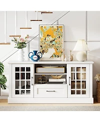 Slickblue Modern Tv Stand with Drawer and Glass Cabinet Doors