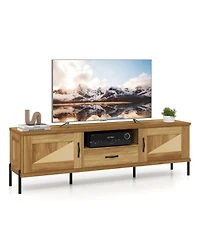 Slickblue Mid-Century Modern Rattan Tv Stand with 2 Storage Cabinets