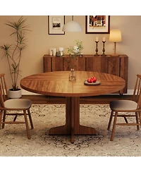 homfan 47" Round Dining Table for 4, Farmhouse Circle Kitchen Table with Wood Top and Stable Base, Walnut Finish