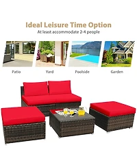 Costway 5Piece Patio Rattan Wicker Furniture Set Armless Sofa Cushioned