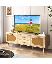Slickblue Modern Rattan Tv Console for 65 Inch TVs with Storage Drawers