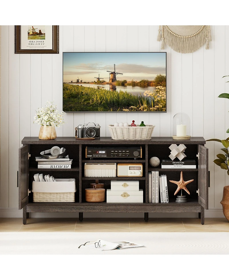 Slickblue Tv Stand for 65-Inch TVs with Farmhouse Style Cabinets