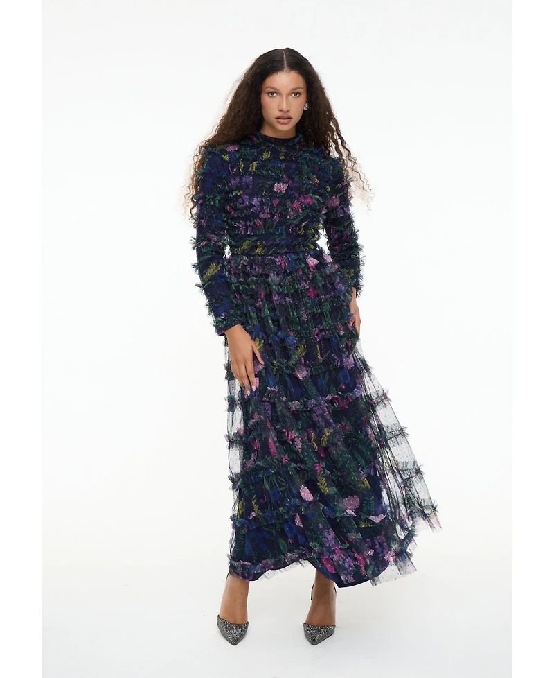 Maryisa Women's Modest Floral Ruffle High Neck Maxi Dress