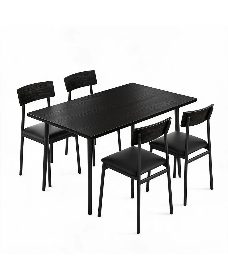 homfan Dining Table Set for 4 - Kitchen with Upholstered Pu Cushioned Chairs, Wood-Grain Top and Metal Frame, Space-Saving Industrial Design