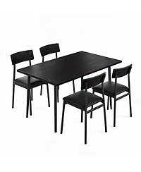 homfan Dining Table Set for 4 - Kitchen with Upholstered Pu Cushioned Chairs, Wood-Grain Top and Metal Frame, Space-Saving Industrial Design