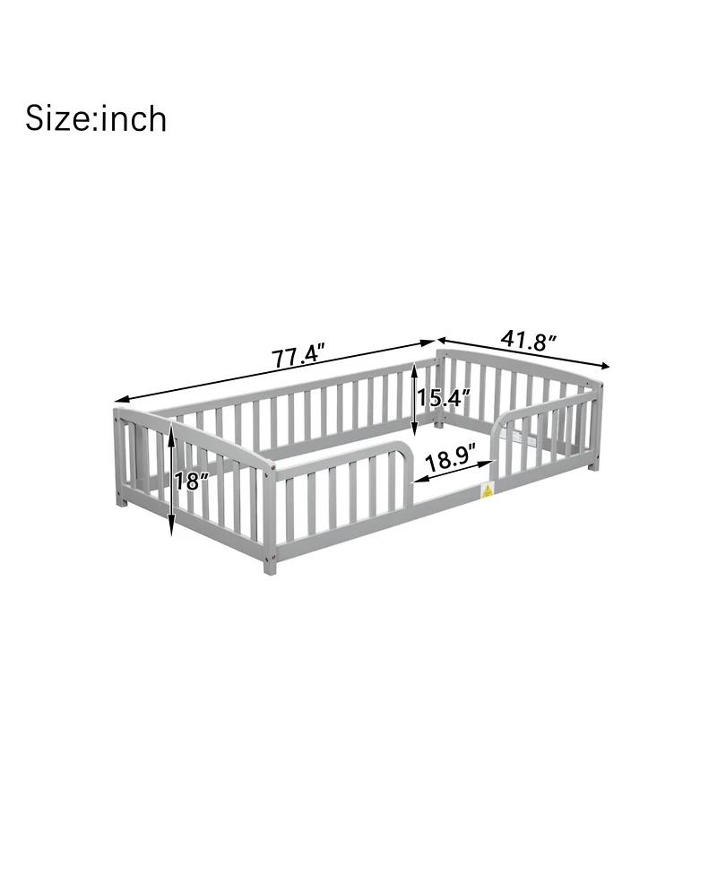 Rainsken Floor Bed with Rails, Montessori Floor Bed, Central Entrance