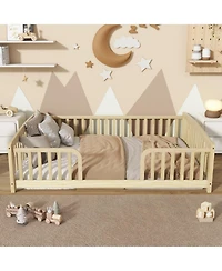 Rainsken Floor Bed with Rails, Montessori Floor Bed, Central Entrance, Low Profile Bed for Boys and Girls