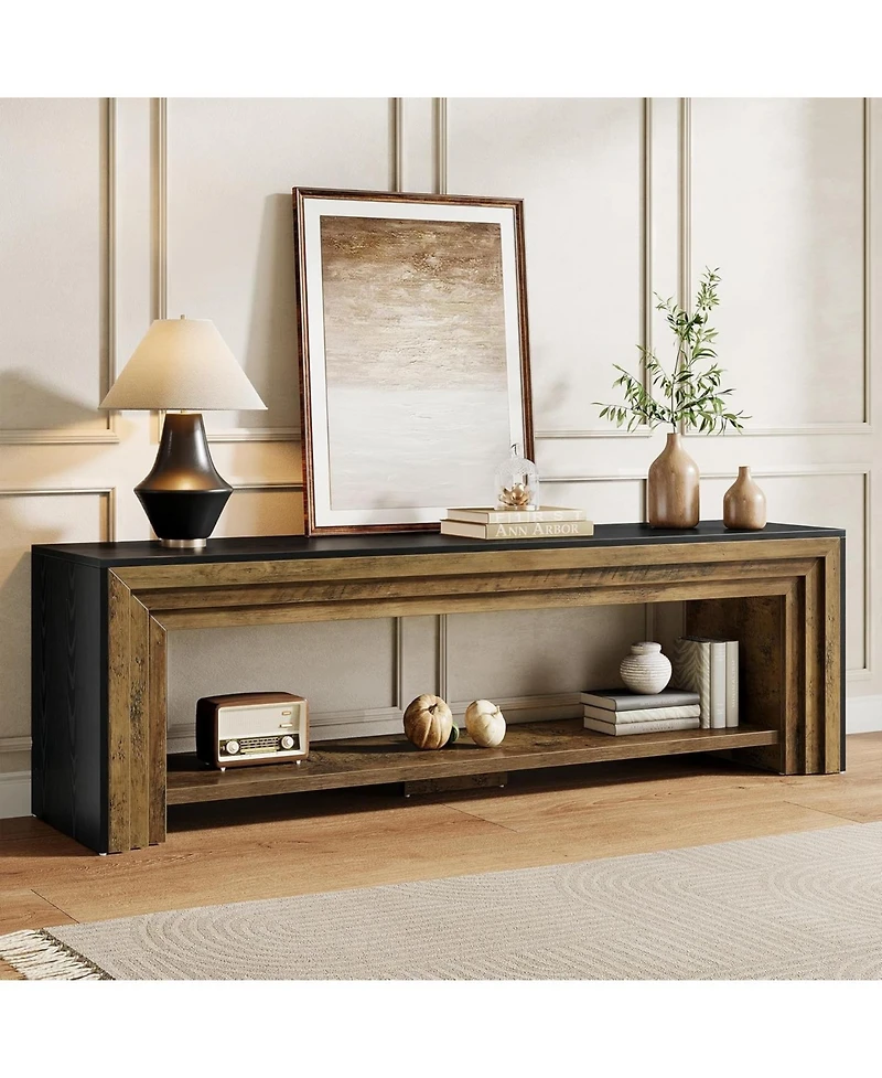 Tribesigns 70" Tv Stand for 65/70/75-Inch TVs, Farmhouse Long Entertainment Center with Open Storage Shelves