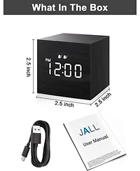 Jall 2.5 Inch Mini Wooden Digital Alarm Clock Dual Alarms with Weekday Weekend and Everyday Modes Adjustable Brightness Usb Powered