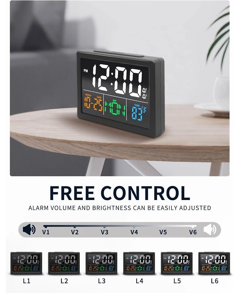 Jall 5.5 Inch Large Led Digital Alarm Clock 6 Brightness Levels 8 Sounds (30 to 85 dB) 9 Minute Snooze Usb Charger Temperature Display Plug