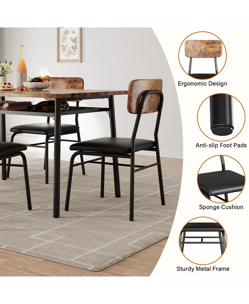 gaomon Space-Saving 5-Piece Dining Table Set Modern Kitchen Furniture with Storage Rack Wood Tabletop Upholstered Chairs