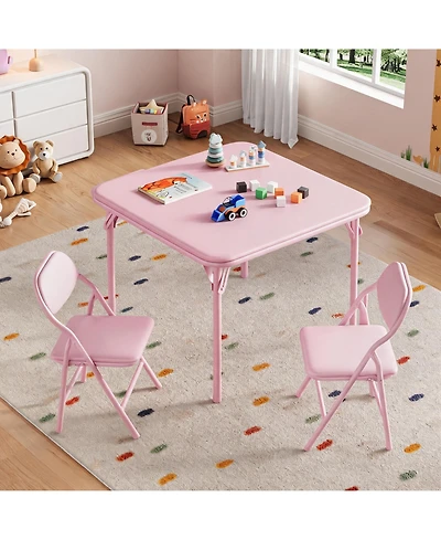 homfan Kids Folding Table and Chairs Set, 23.8 Inch Square Table with Pu Cushion and Metal Frame for Playroom or Bedroom