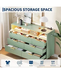 gaomon 7 Drawers Dresser for Bedroom, 54" Wide Dressers with Led Lights and Charging Station, Curved Profile Design