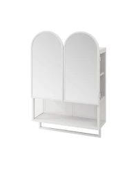 Phying 23.62 Inch Double-Arched Mirror Cabinet Modern 2-Door Metal Medicine Cabinet Wall Mounted Storage Cabinet
