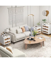 Slickblue Modern Nightstand with 2 Rattan Decorated Drawers for Bedroom Storage