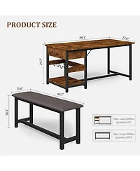 homfan Space Saving Dining Table Set for 4 Modern Table with 2 Pu Leather Benches, Storage Drawers and Wine Rack