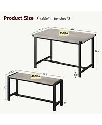homfan 4-Piece Space Saving Dining Set, Sturdy Engineered Wood Metal Frame Bench Set Easy Care Home Dining Furniture
