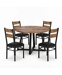 homfan 5-Piece Round Dining Set for 4 Sturdy Wooden Table and Upholstered Chairs, Space-Saving Design Apartments Small Rooms