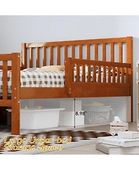 Rainsken Simple Wood Platform Bed with Guardrails on Both Sides and Two Storage Drawers