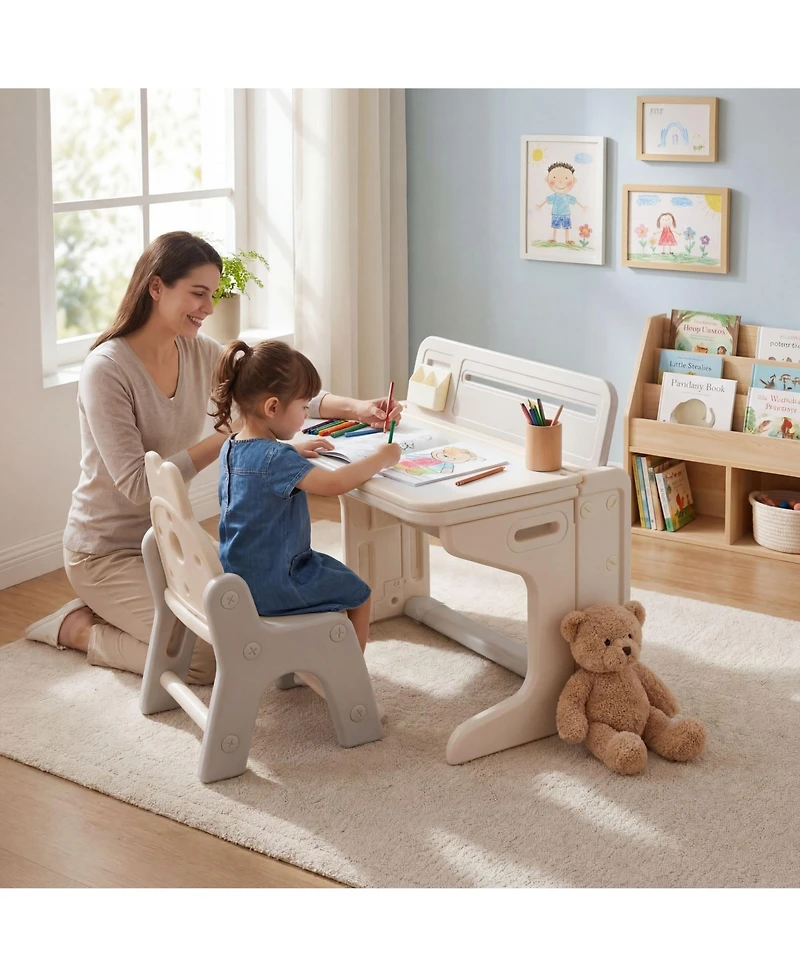 Kinder King Kids Table and Chair Set, Activity Desk for Drawing, Reading, Building Blocks, and Play