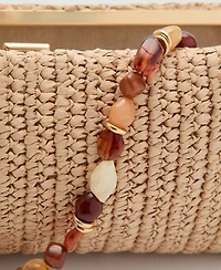 Mango Women's Bead Detail Natural Fiber Shoulder Bag
