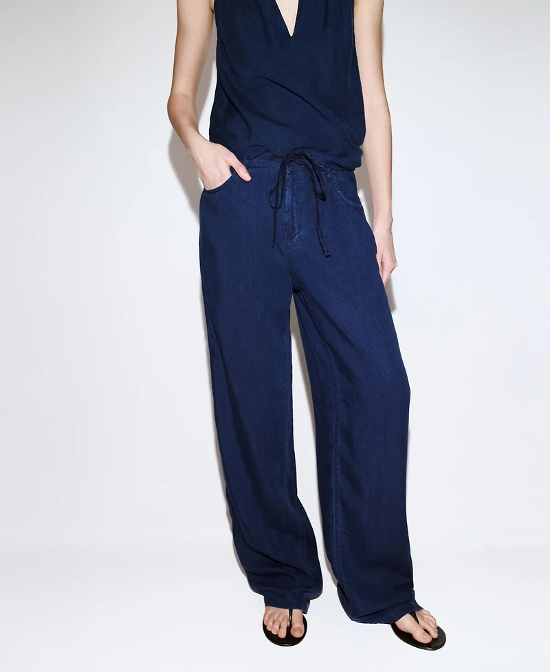 Mango Women's Bow And Belt Denim Jeans