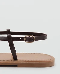 Mango Women's Wide Strap Leather Sandals