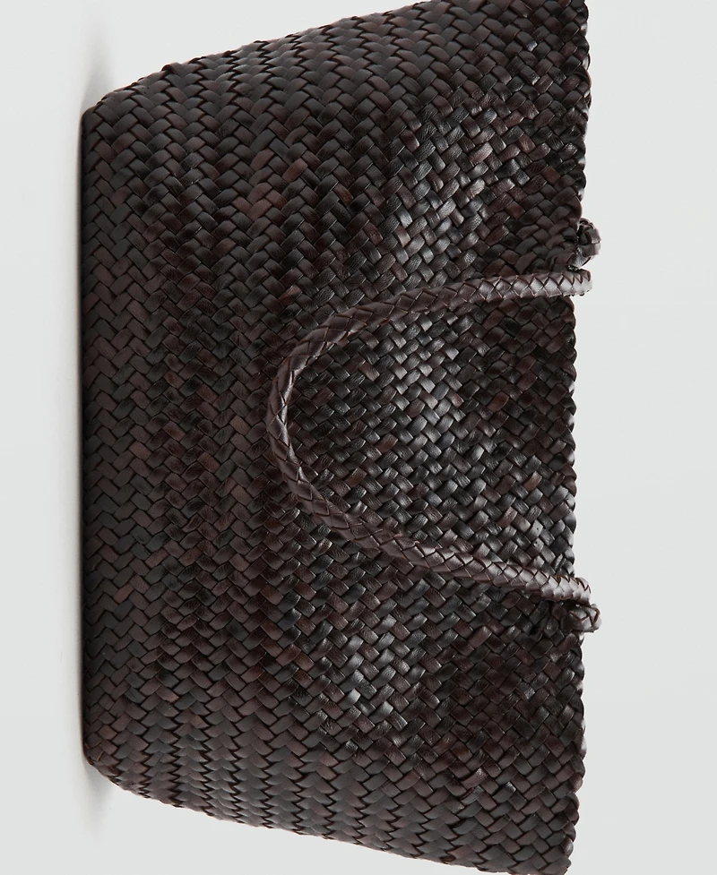 Mango Women's Woven Leather Shopper Bag
