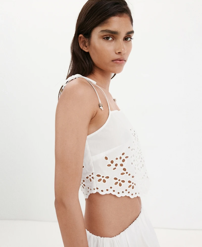 Mango Women's Embroidered Open-Work Top