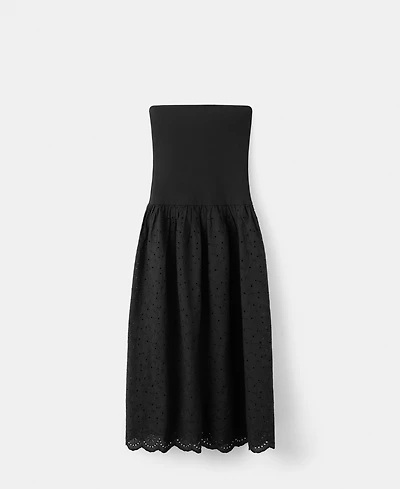 Mango Women's Openwork Embroidery Strapless Dress