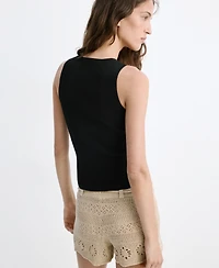 Mango Women's Beads Ribbed Top