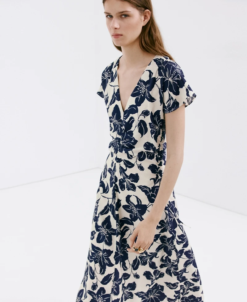 Mango Women's Ruched Sides Floral Dress