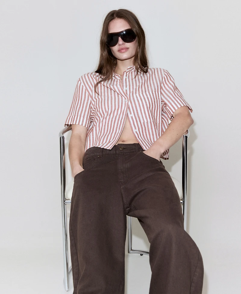 Mango Women's Striped Cotton Linen Shirt