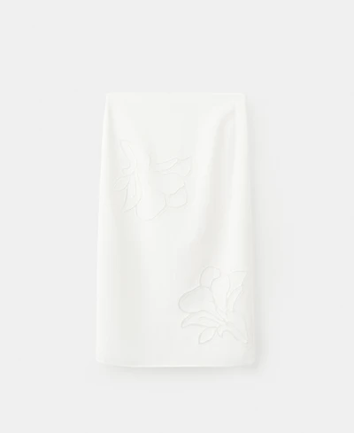 Mango Women's Floral Embroidered Linen Skirt