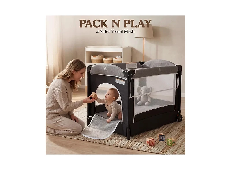 Kinder King Baby 4-in-1 Portable Playard with Bassinet, Changing Table and Storage