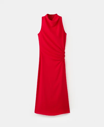 Mango Women's Draped Neckline Ruched Dress