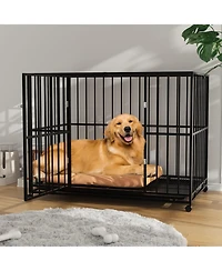 homfan Heavy Duty Dog Crate for Large Breeds, Steel Kennel with Locking Wheels